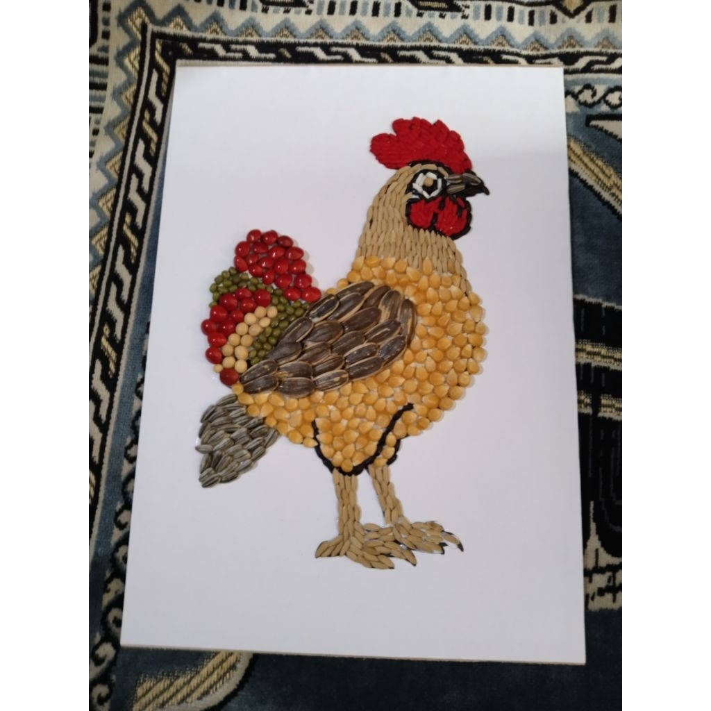 Kolase biji bijian gambar ayam prakarya sekolah