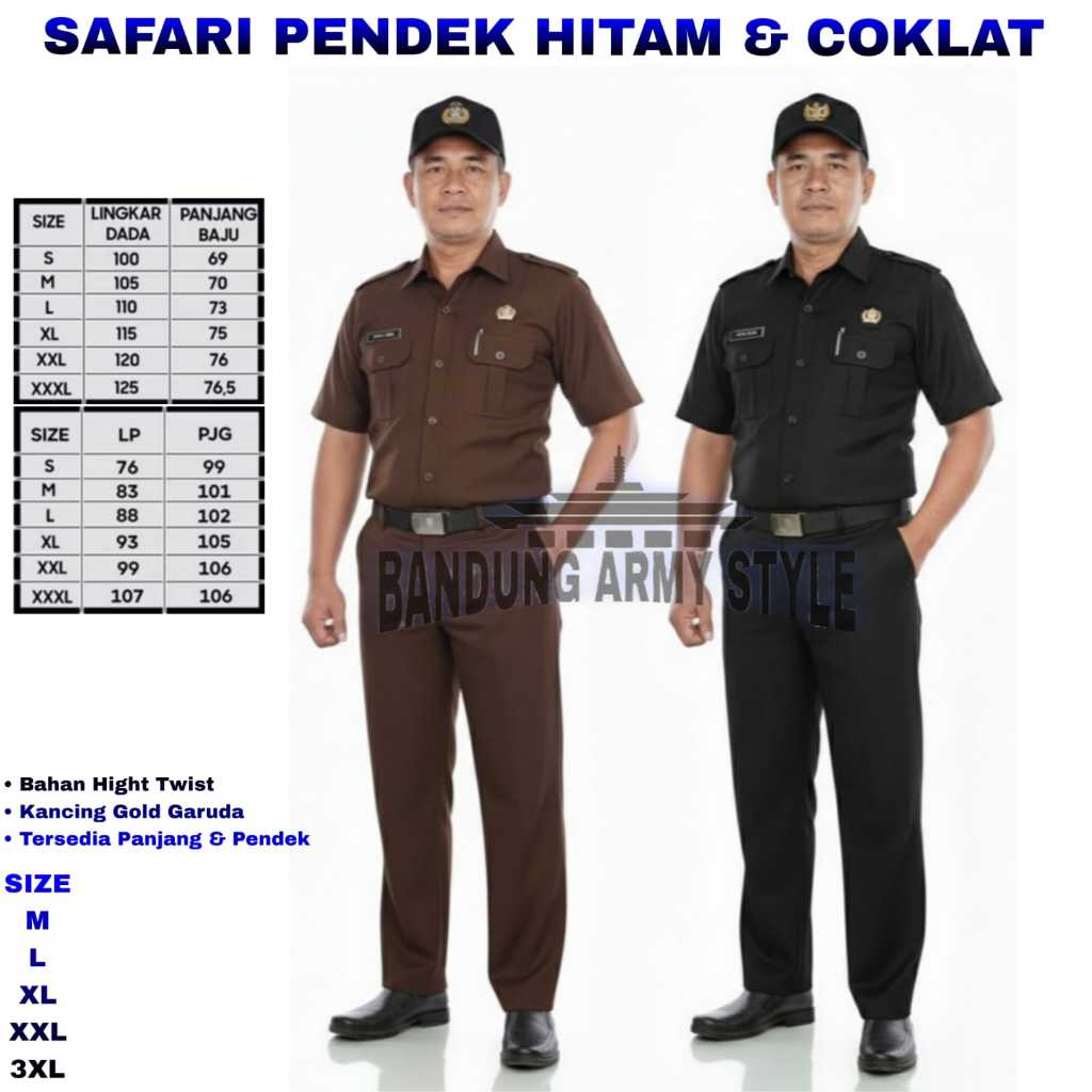 SERAGAM SAFARI / STELAN SAFARI SATPAM / SAFARI PENDEK / SAFARI PANJANG / SAFARI COKLAT