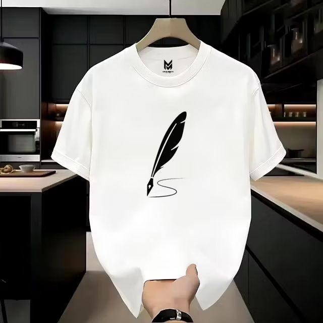 [COD] Baju Kaos Pria - Kaos Pria Putih dengan Desain Buluh Tulis Hitam