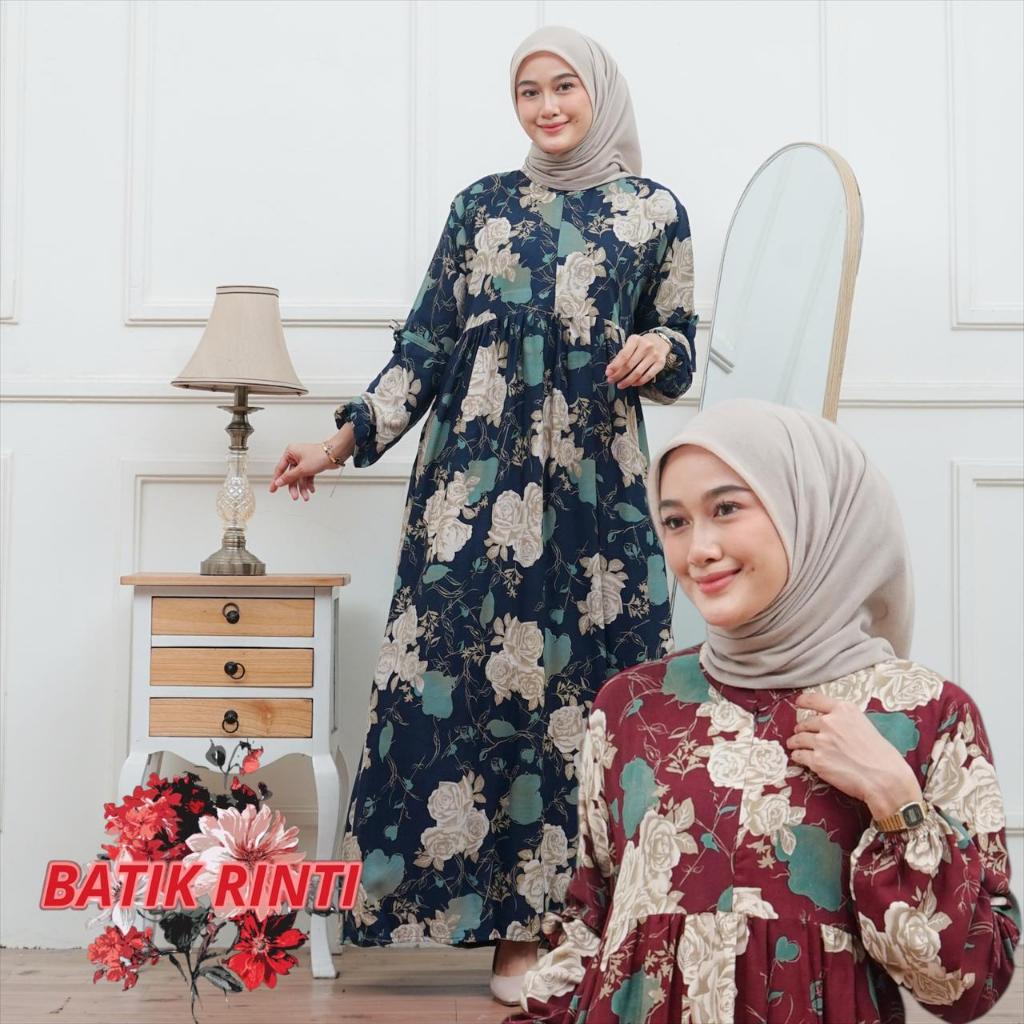 Baju Gamis Wanita Terbaru 2025 Motif Bunga-Bunga.