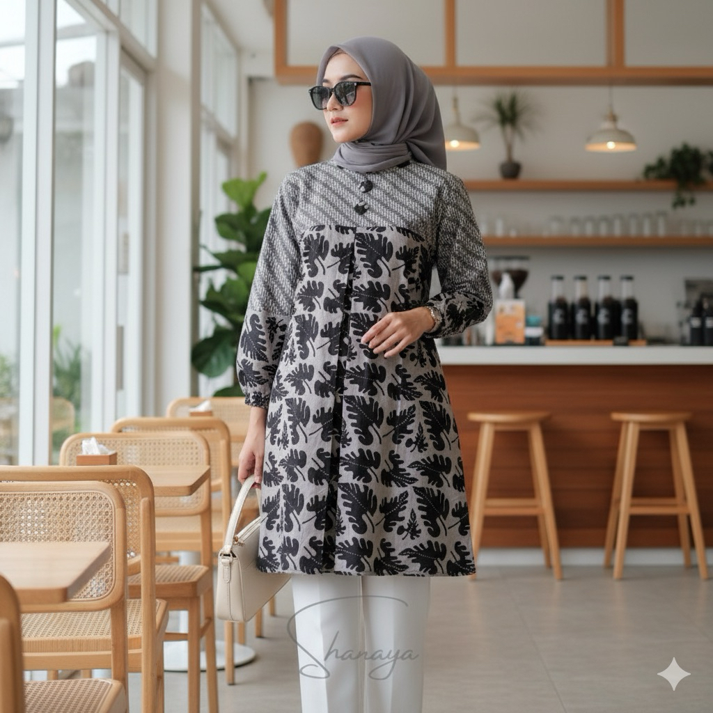 Shanaya Batik wanita Tunik cantik bunga HN bahan katun dress seragam kondangan kerja unik