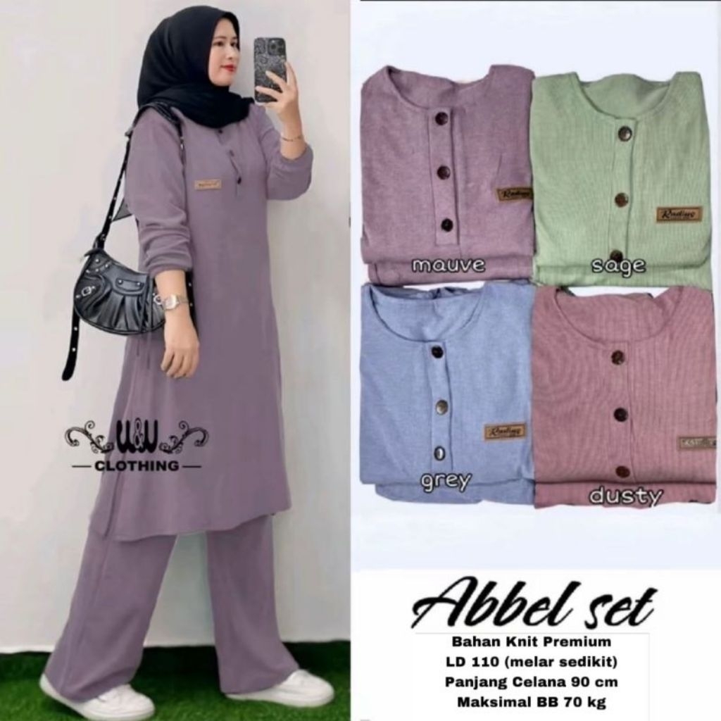 ONE SET ABBEL KNIT WANITA CASUAL SETELAN LONG TUNIK BUSUI//ONE SET KNIT WANITA TERBARU MEWAH KEKINIA