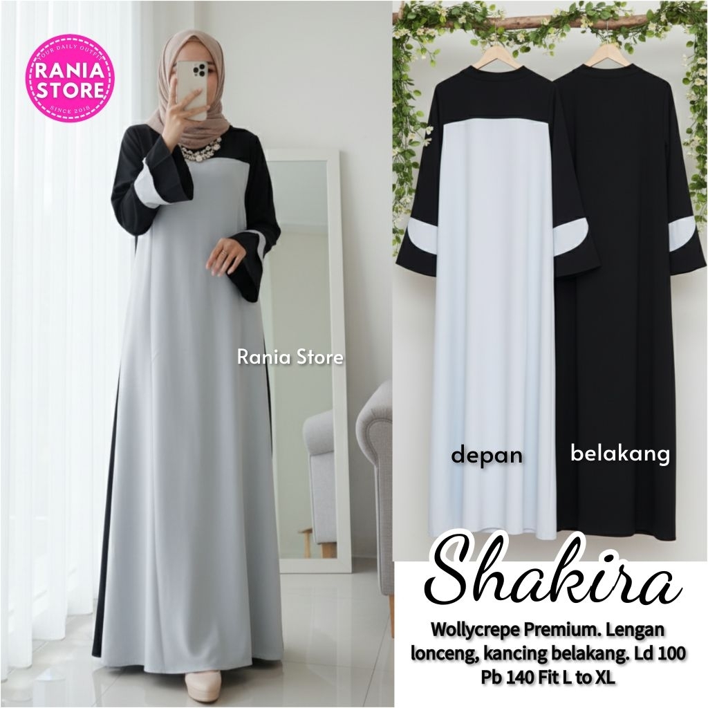 Gamis Dress Shakira Jetblack Premium Wollycrepe Premium Cantik Elegan