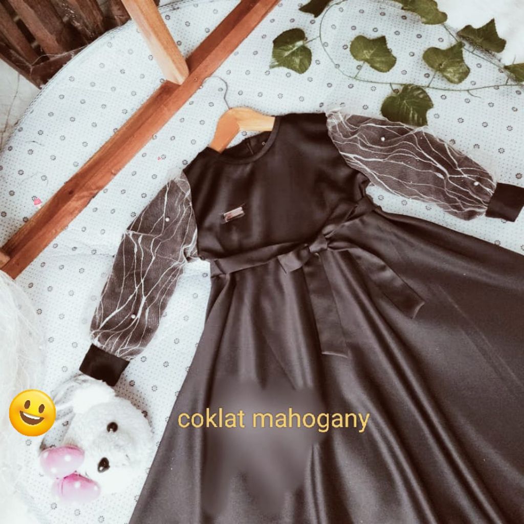 mahogany dress lengan brokat anak  perempuan mewah set hijab