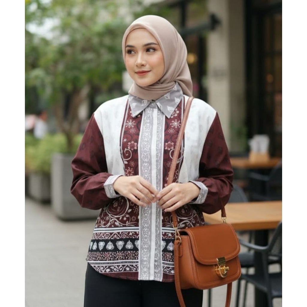 Hanteg Blouse Armani Silk Premium Printed Motif Terbaru -Baju Atasan Wanita - Kemeja Wanita Muslim -