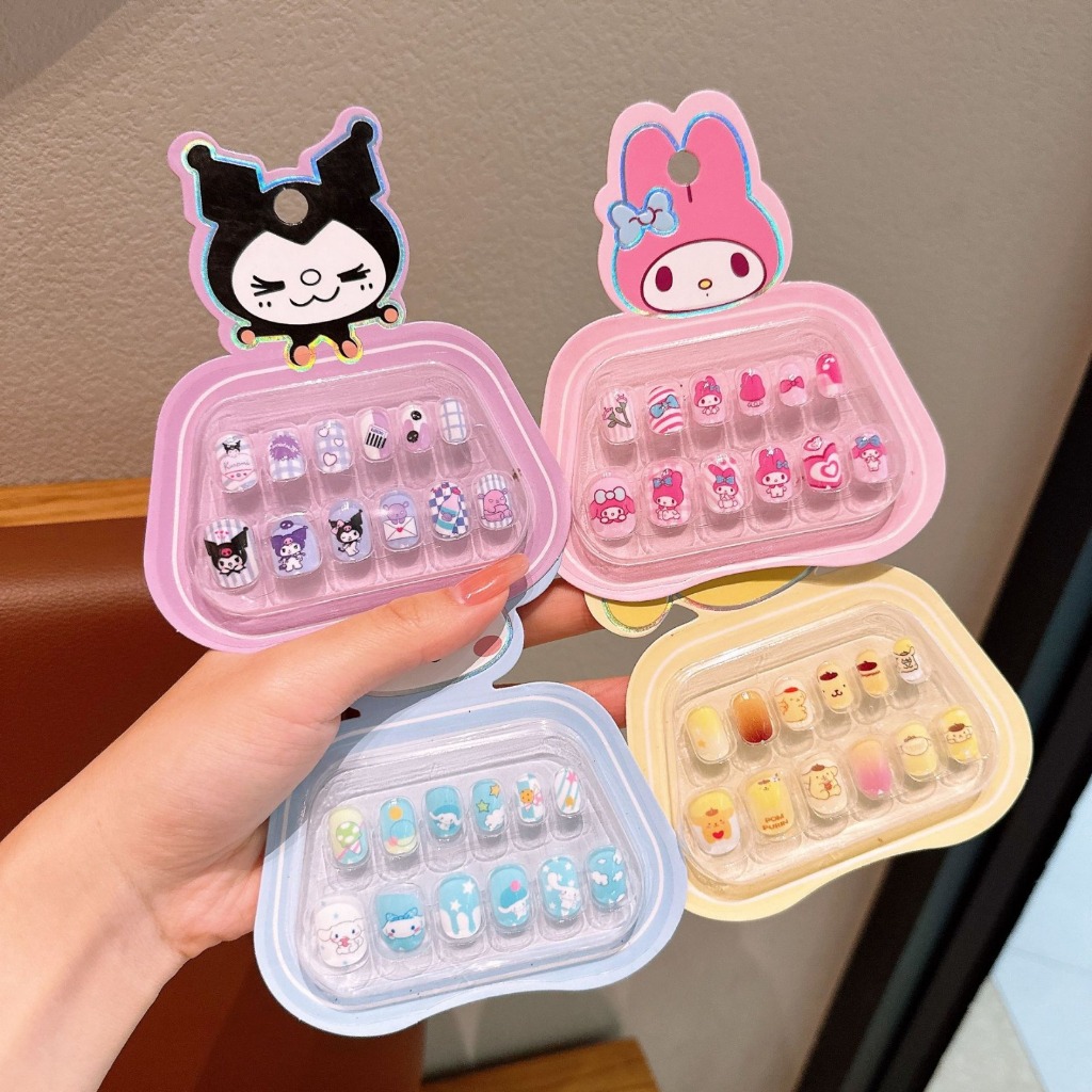 Kuku Palsu Set 12 Pcs Perawatan Kuku Anak Perempuan Kuku Palsu Aksesoris Fashion Model Karakter Sanr