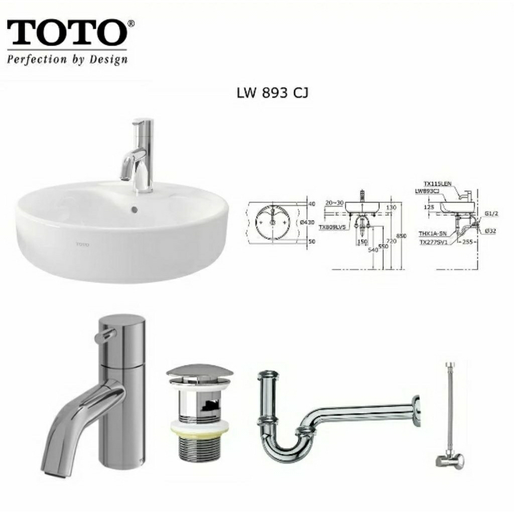 Wastafel TOTO LW893CJ W/F Complete Set Kran Dingin ( TX122LESN ) Packing Kayu