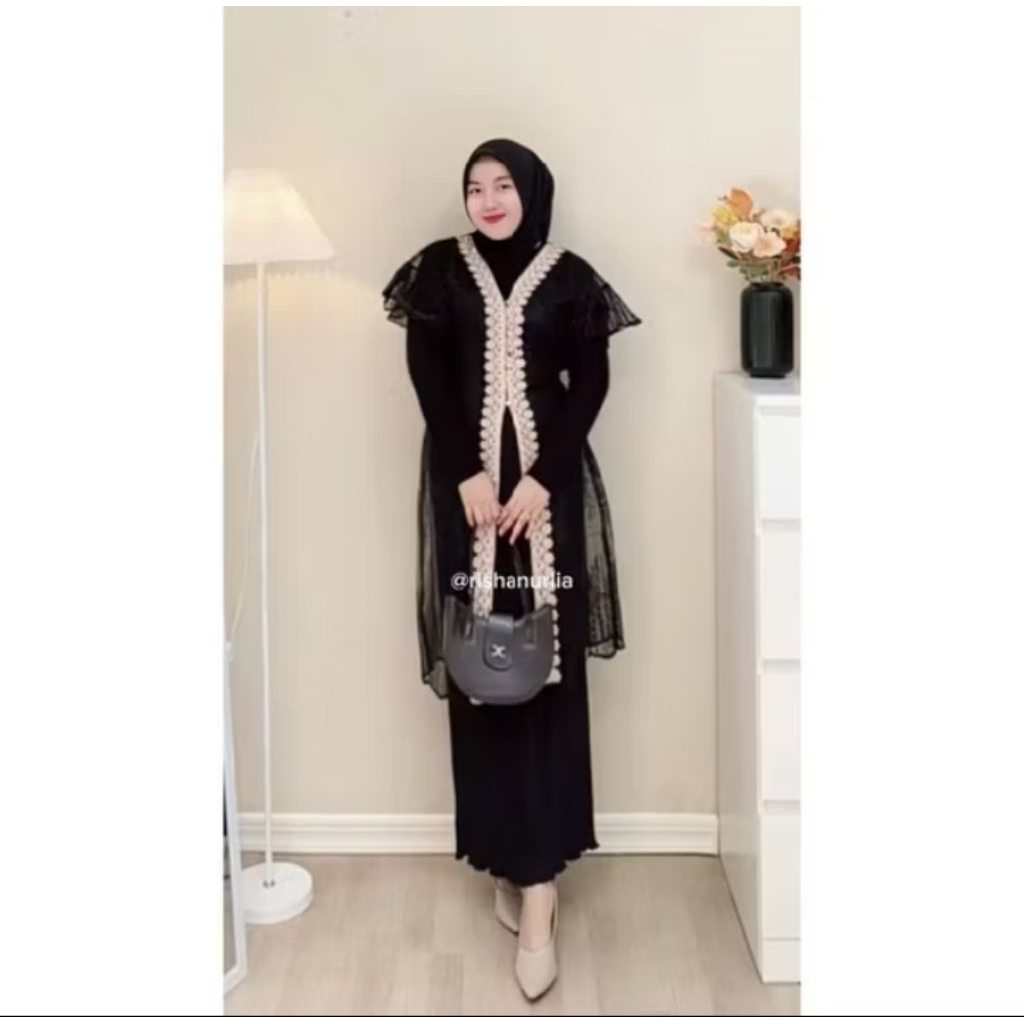 Outer Brukat Renda / Long Outer Kondangan / Outer Dress Wanita