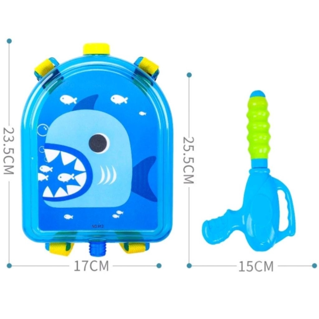 Shark Backpack Water Gun Toys / Pistol Air Bentuk Ransel (PRELOVED, like new) / Mainan Pantai / Main