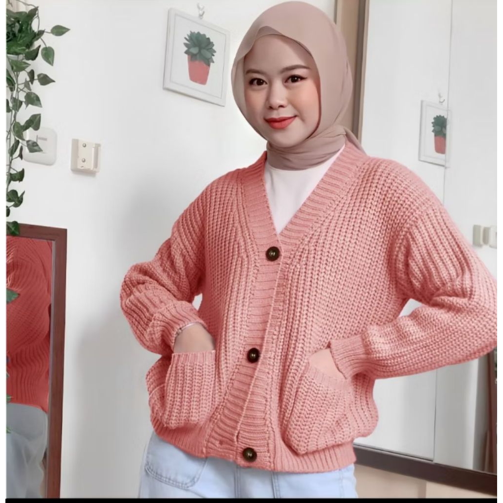 Atasan Rajut kancing Cardigan kancing Oversize