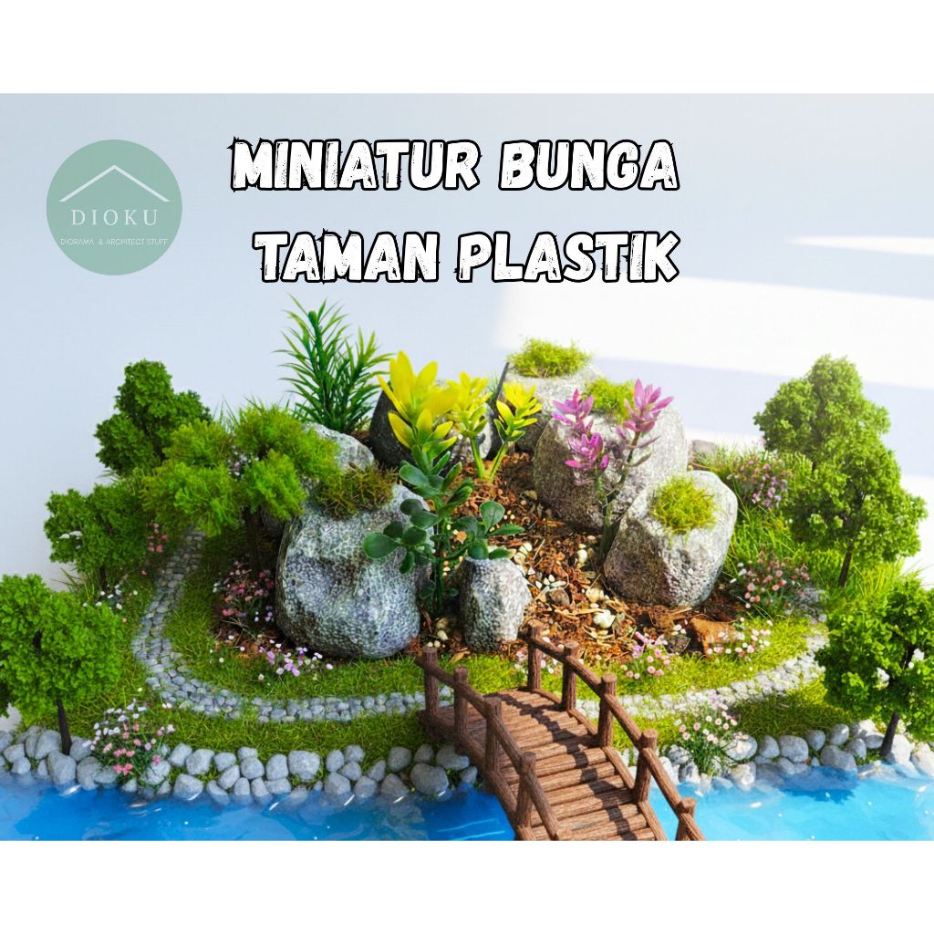 Miniatur Pohon Bunga Taman Plastik - Maket Pohon Bunga Taman - Diorama Pohon