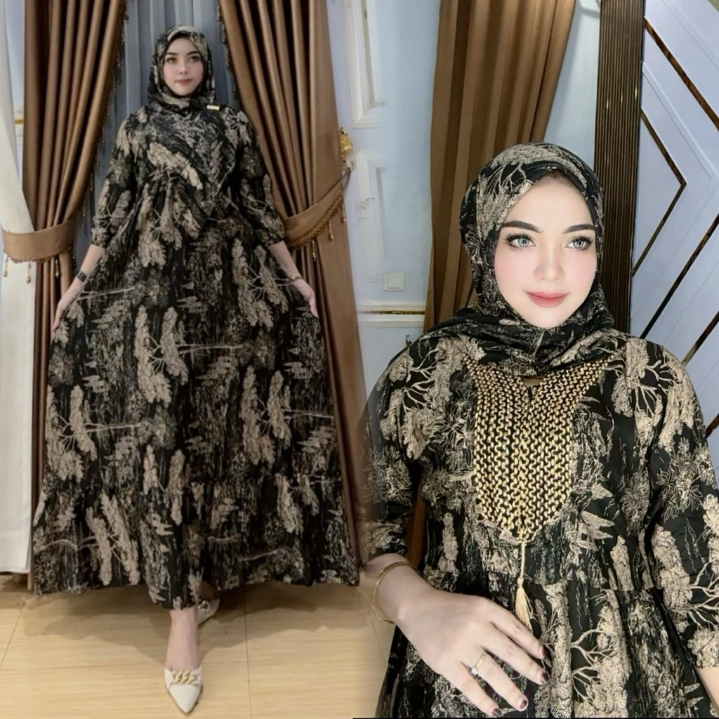 Gamis Wanita Rifani Renda Set Hijab BUSUI Katun Rayon Ld 110 Pb 137