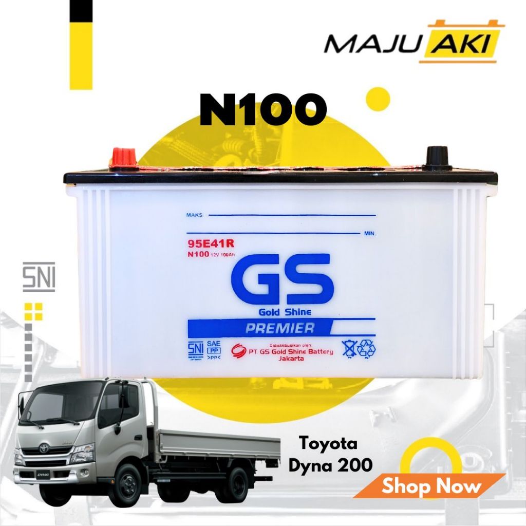 Aki Mobil Toyota Dyna 200 Aki Basah GS Gold Shine Dry Charge Premier N100 12V 100Ah