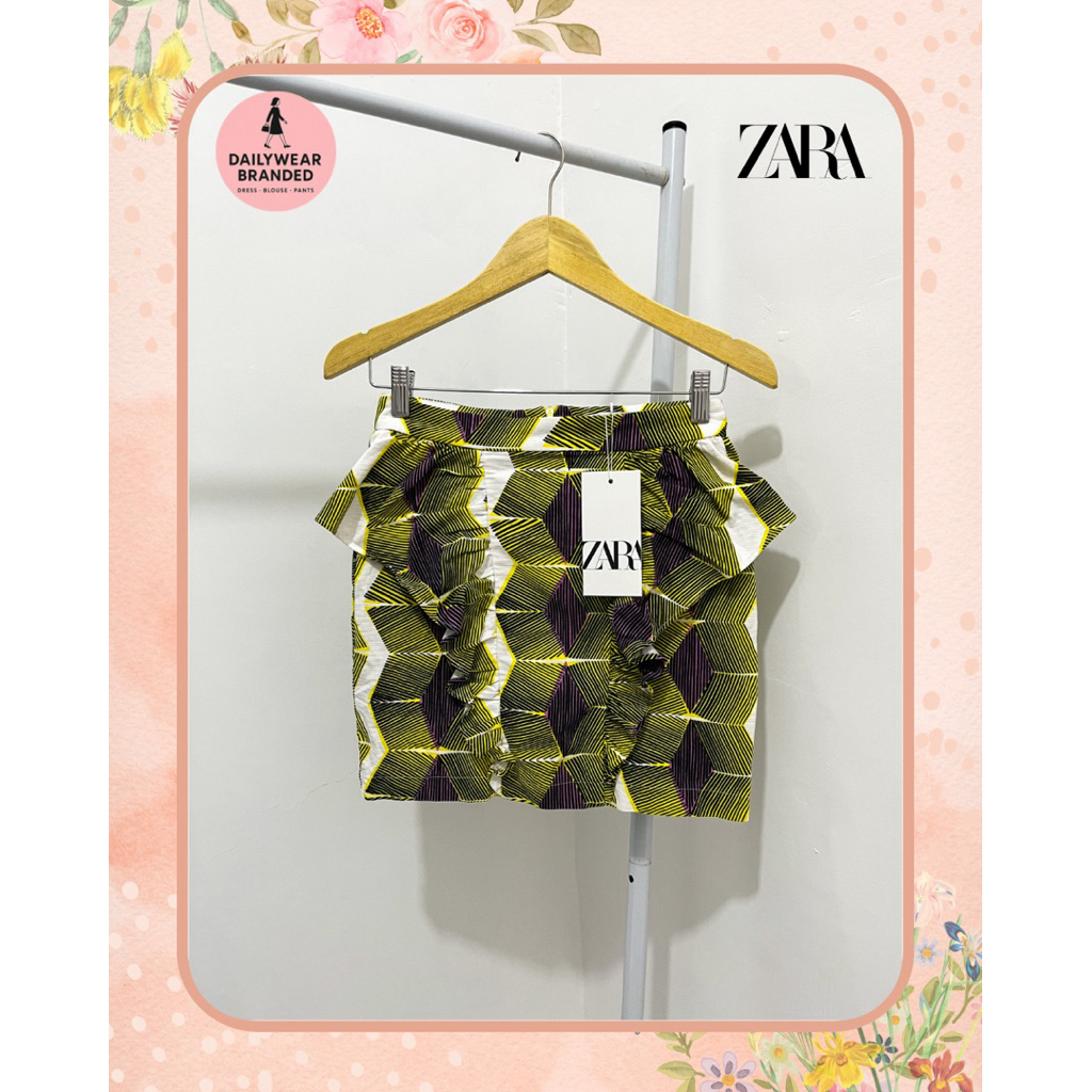 ZARA TRF ORIGINAL Ruffle Peplum Skirt Rok Hijau