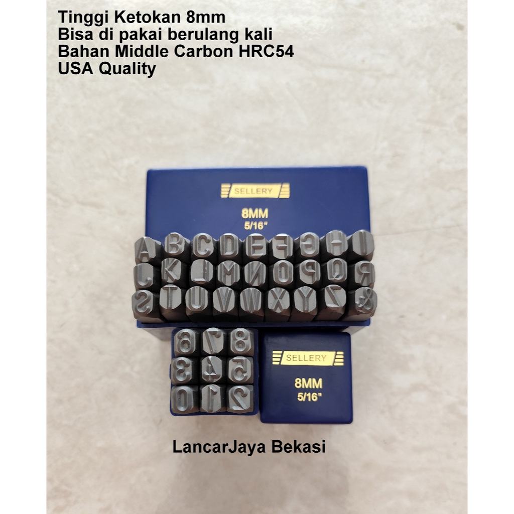 Sellery USA Alat Ketok Set Huruf Angka Lengkap Ukuran 8mm Bahan Middle Carbon HRC54