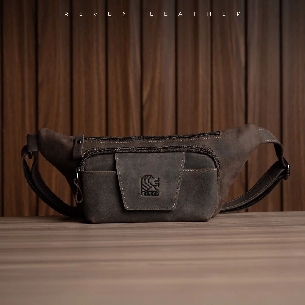 Reven Leather Mahameru Waistbag - Tas Selempang Pinggang Pria Kulit Sapi Asli Crazy Horse 100% Origi