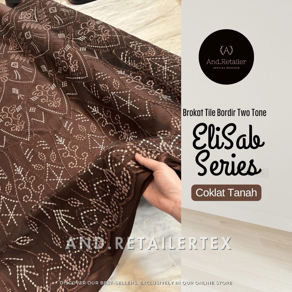 Bahan kain Brokat Tile Bordir Elisab 2tone Warna Mahogany/Coklat Tanah