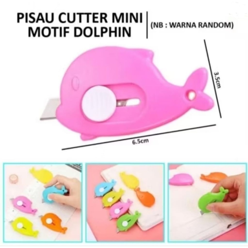cutter mini dorong gantungan kunci / pisau stenliss knife pisau mini dolpin