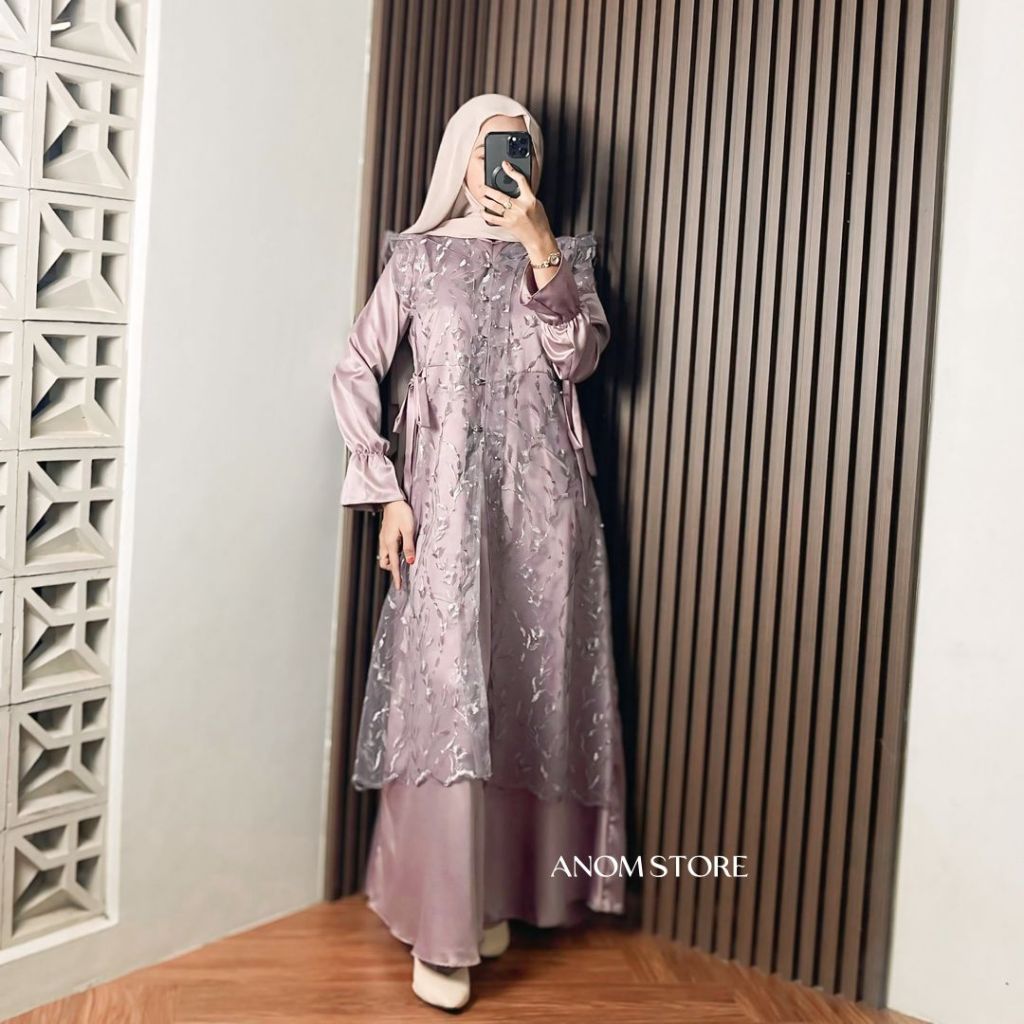 DISKON JASMINE DRESS BRUKAT BY ANOMSTORE - SATIN SILK BROKAT SEMI OUTER MEWAH ELEGAN SIMPEL GAMIS