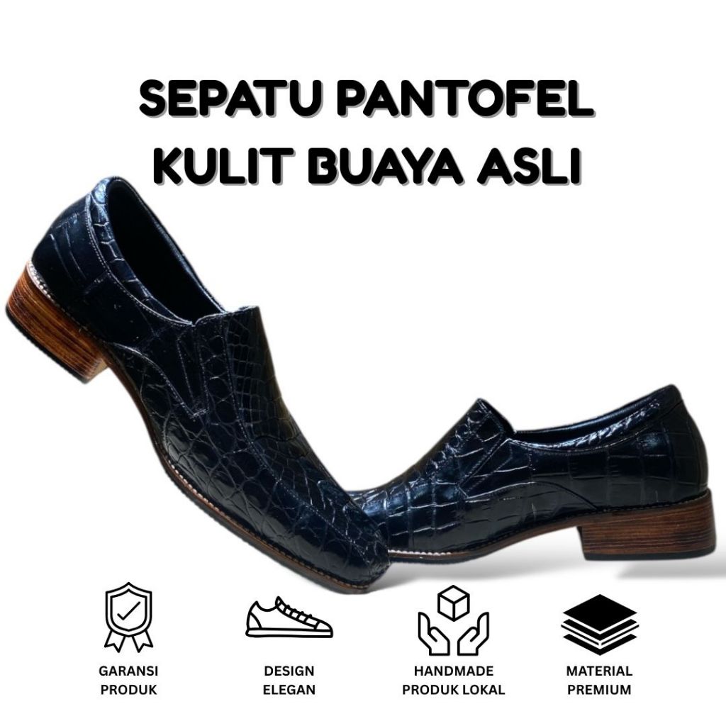 SEPATU PANTOFEL KULIT BUAYA ASLI - SEPATU PRIA KULIT BUAYA - SEPATU DOCMART PRIA KULIT BUAYA ASLI
