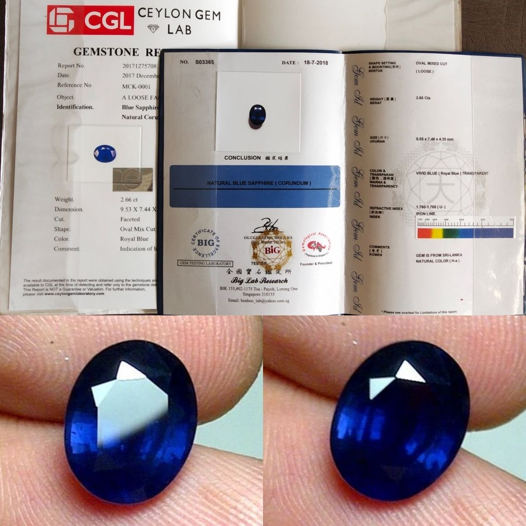 2 SERTIFIKAT - VIVID ROYAL BLUE SAFIR SRILANKA SAPPHIRE CEYLON - CGL CEYLON GEMS LAB CERTIFIED - SER