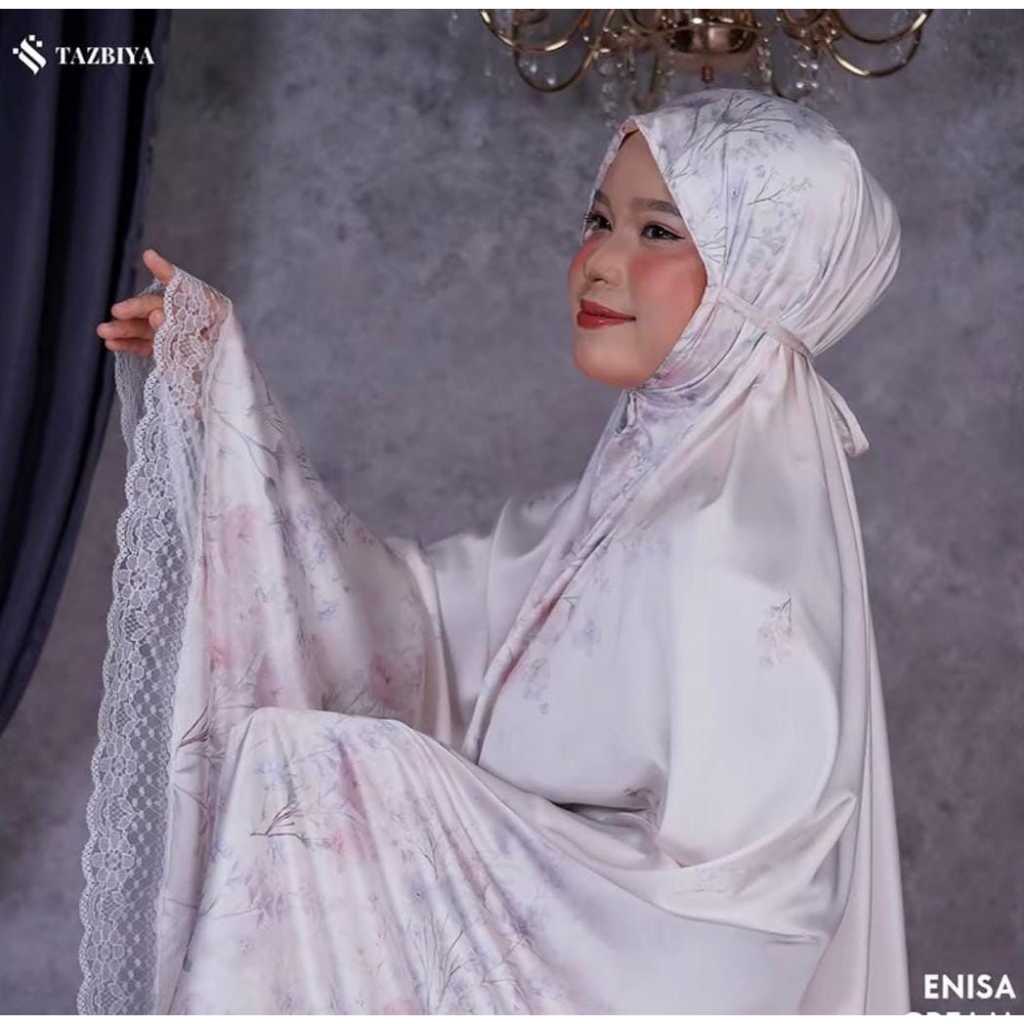 MUKENA TAZBIYA LACE SILK PREMIUM ENISA | Mukena Putih tazbiya|Mukena Silk Renda Premium