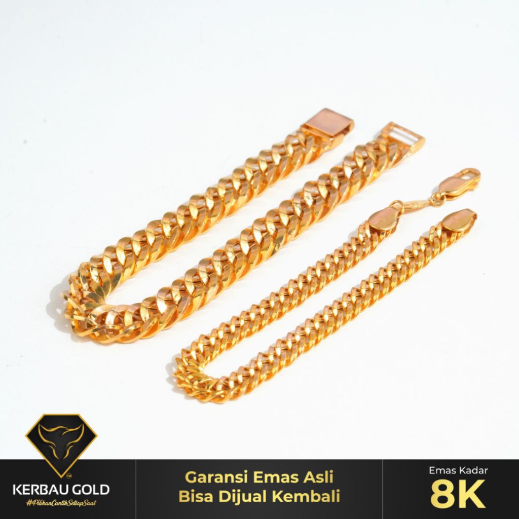 [Kerbau Gold] Gelang Emas Rantai Harley 8K - Emas Asli