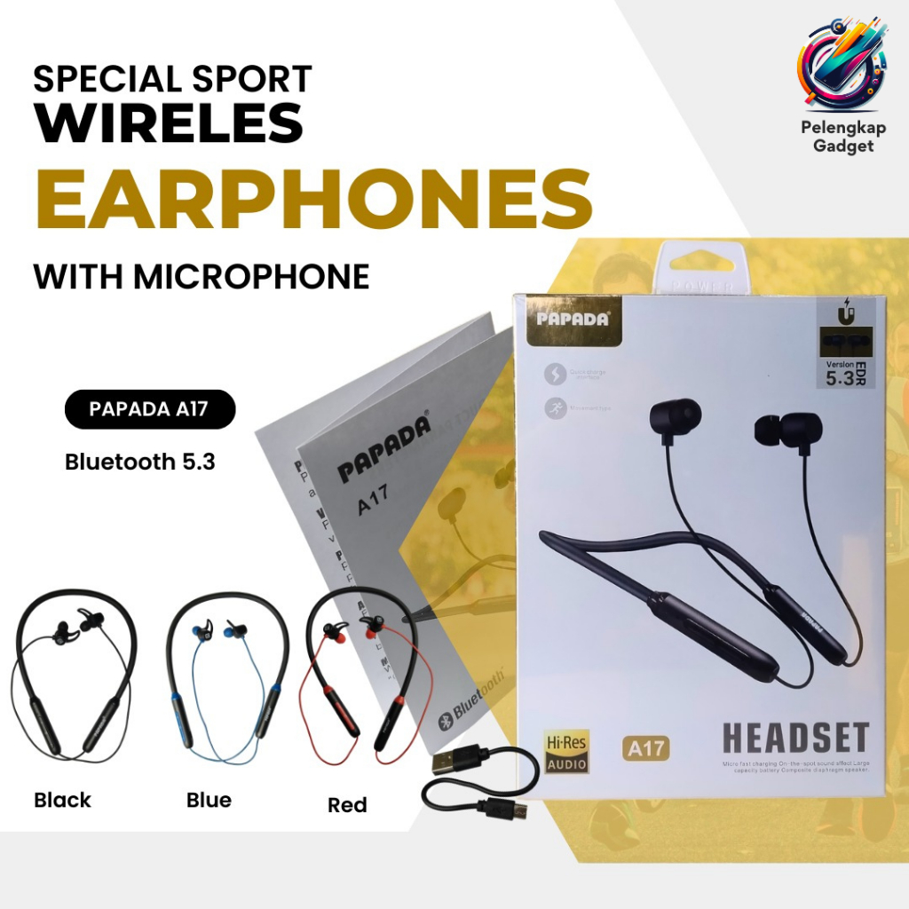 [ORIGINAL] PAPADA A17 HEADSET Spesial Sport Wireless Earphones With Microphone Bluetooth 5.3 EDR