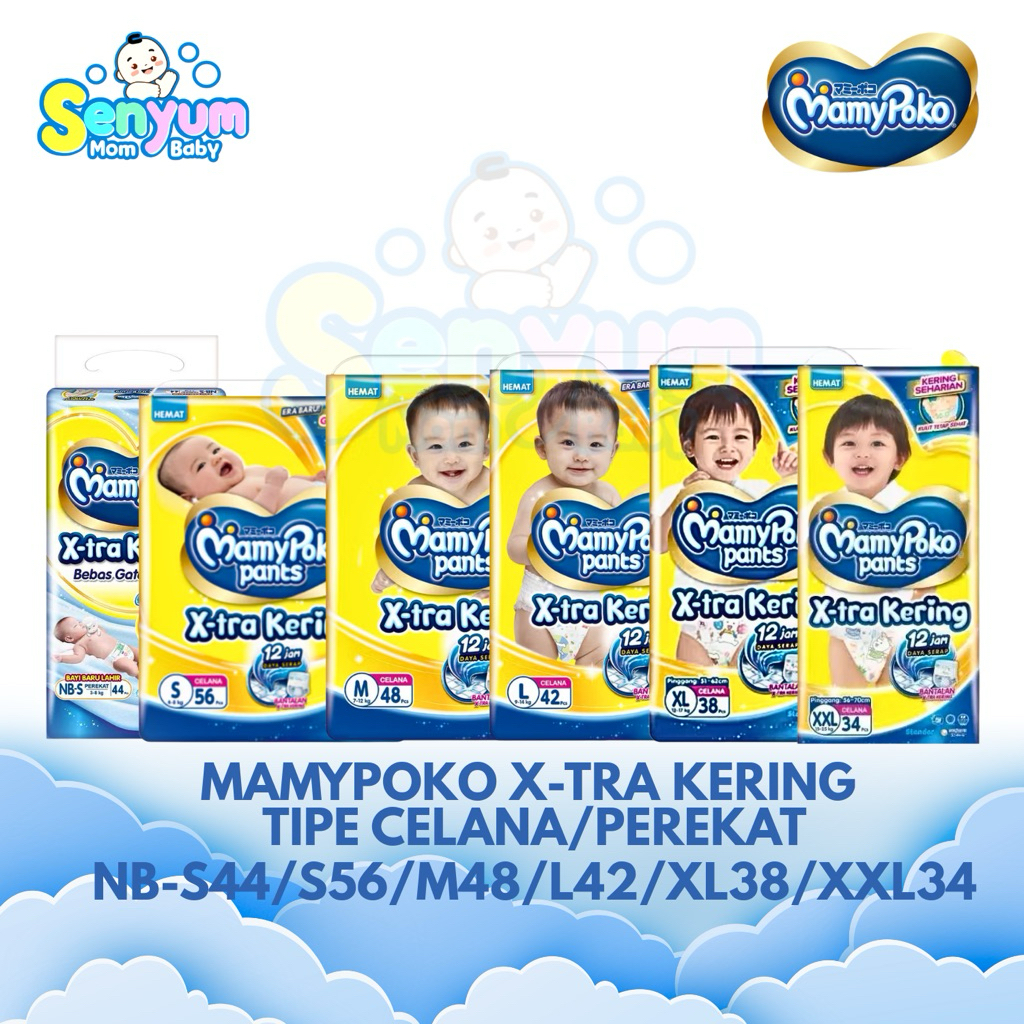 MAMYPOKO XTRA KERING NB-S 44/S56/M48/L42/XL38/XXL34  HARGA 1PCS