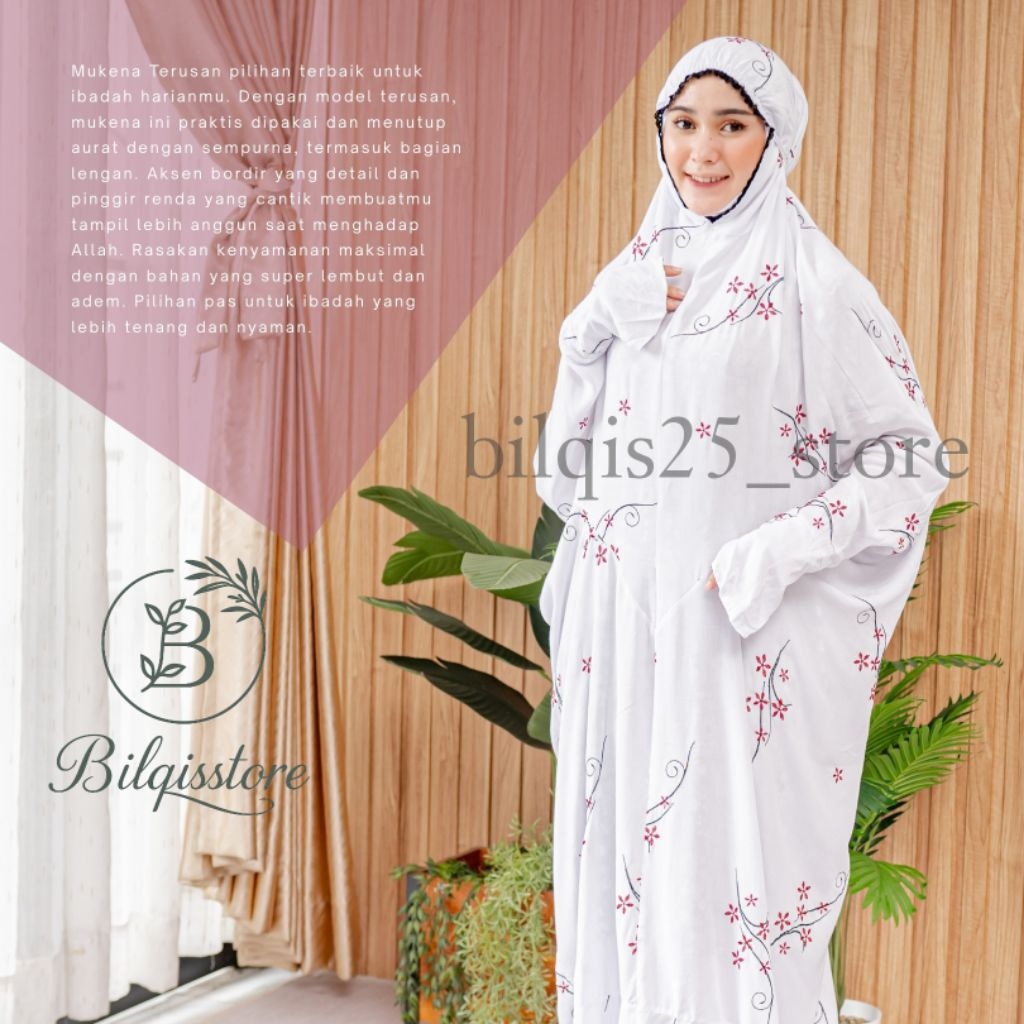 Mukena Terusasn Dewasa Bordir Rayon Putih Mukenah Lajuran Travelling Viral