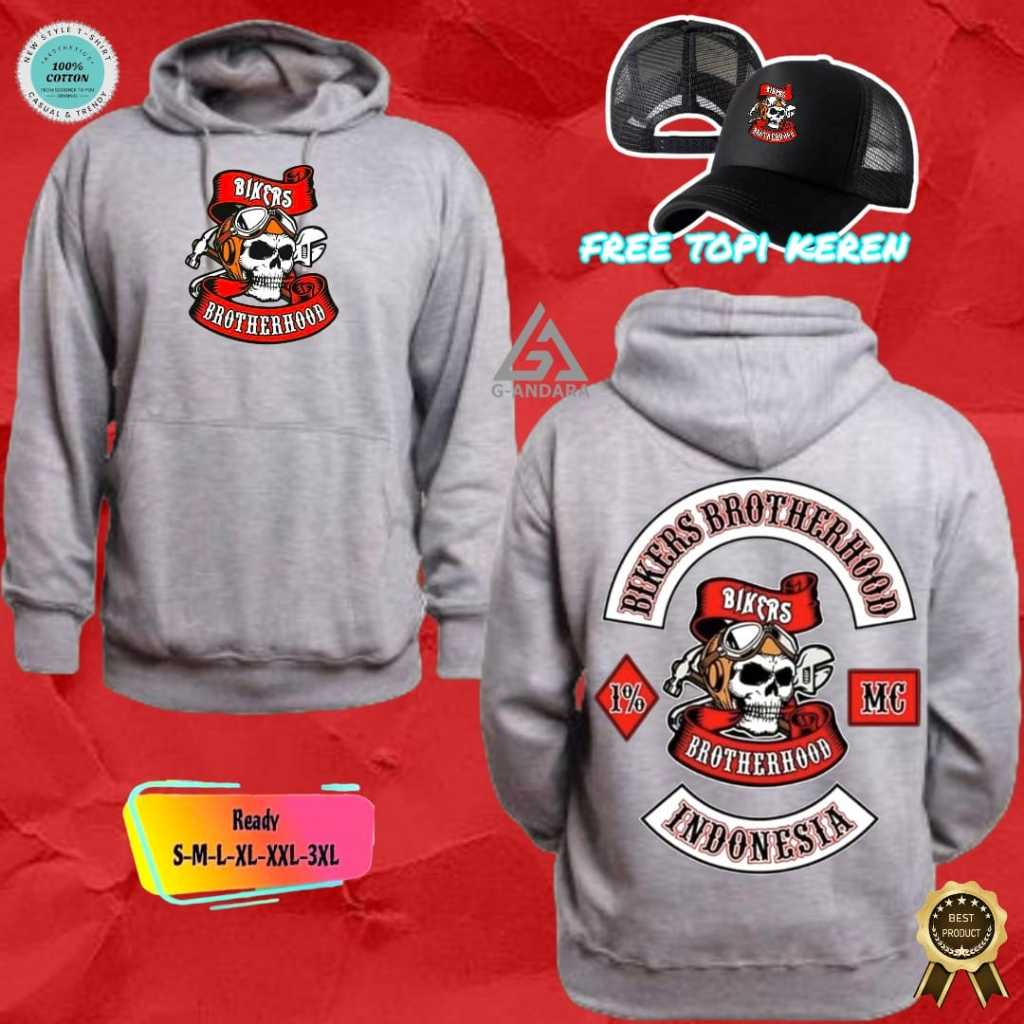 HOODIE JUMPER BIKERS BROTHERHOOD INDONESIA READY BONUS TOPI