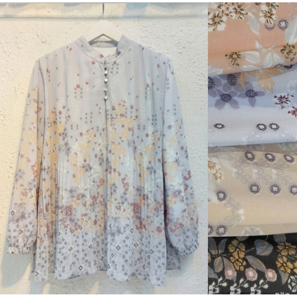 Atasan Blouse Ceruty Wanita Motif Bunga