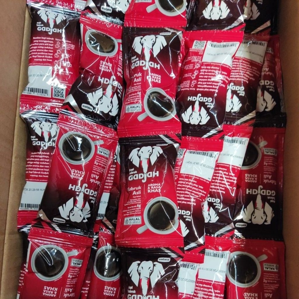 Kopi Gajah tanpa gula 6gram. per dus isi 200 pcs