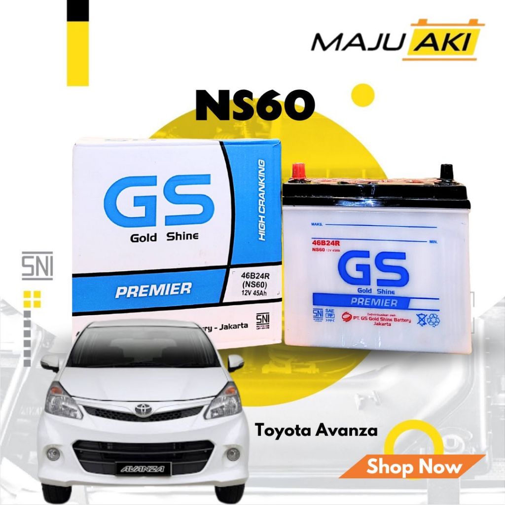 Aki Mobil Toyota Avanza Aki Basah GS Gold Shine Dry Charge Premier NS60 12V 45Ah