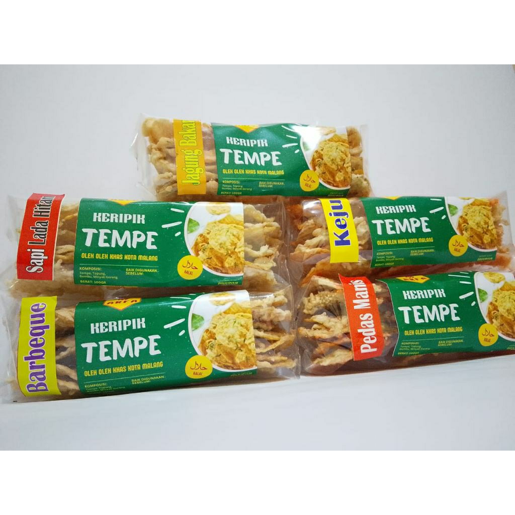Paket Isi 4 | Kripik Tempe Khas Malang Merk ARFA | Berat 90gr | Camilan enak | Snack Murah | Kripik 