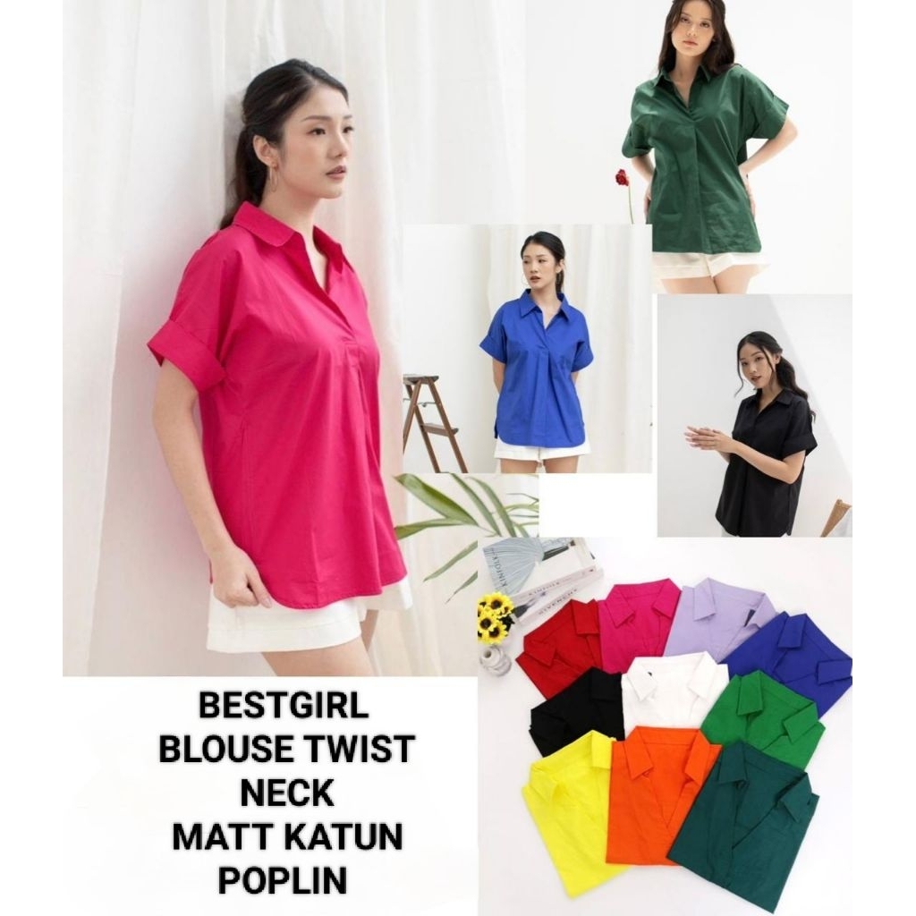 BESTGIRL BLOUSE TWIST V NECK POLOS KATUN POPLIN/KEMEJA WANITA POLOS KATUN POPLIN