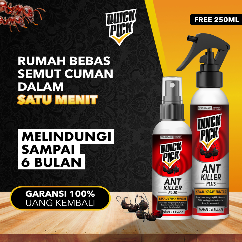OBAT SEMUT SPRAY QUICKPCIK (FREE 250ML) Cairan Semprot 100ML 250ML 1L Racun Pembunuh Penghilang Semu