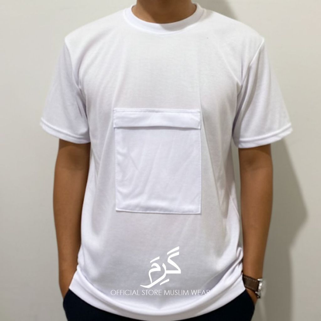 KAOS PUTIH UMROH & HAJI ( ADA KANTONG DEPAN RESLETING )