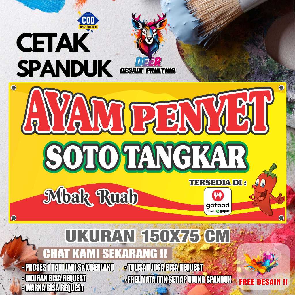Cetak Spanduk Cetak Banner AYAM PENYET SOTO TANGKAR Costom Desain