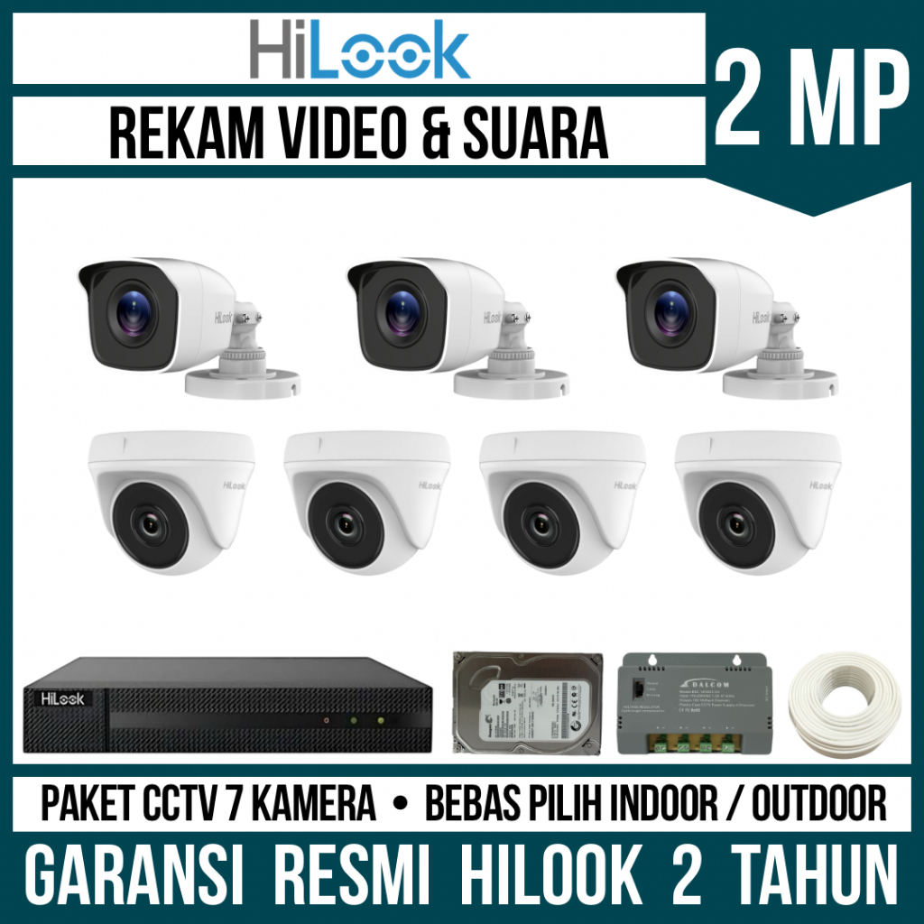 PAKET CCTV HILOOK 2MP 8 CHANNEL 7 CAMERA KAMERA CCTV TURBO HD