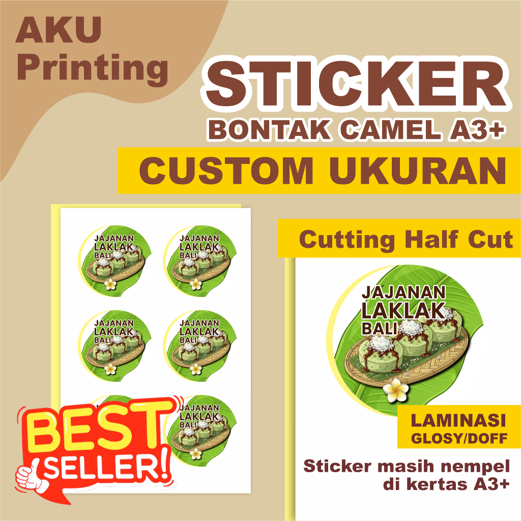 AKU Printing - STICKER LABEL BONTAK CAMEL KUSTOM SIZE - STIKER BONTAX CUSTOM UKURAN - LEMBARAN A3+
