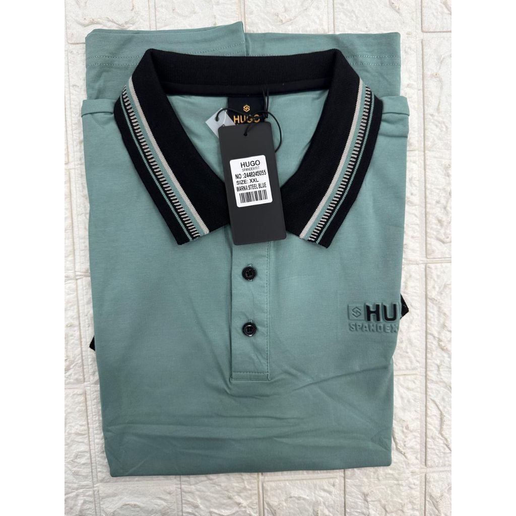 Kaos kerah hugo selection jumbo (2xl.3xl.4xl) kaos kerah hugo selection bahan katun impor kaos kerah