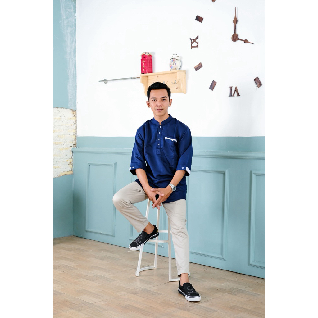 Baju koko kurta warna biru navy