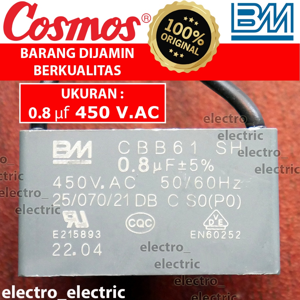 Kapasitor Kipas Angin Cosmos - Capasitor 1,5 uf 1,8uf 2uf 2,5uf - Original Capasitor BM