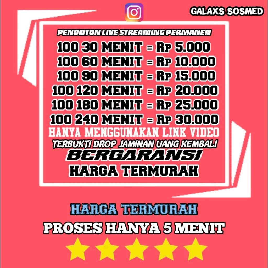 Penonton Live Streaming Instagram  Permanen Real Aktif Murah Proses Cepat GALAXS SOSMED Nondrop & Fa