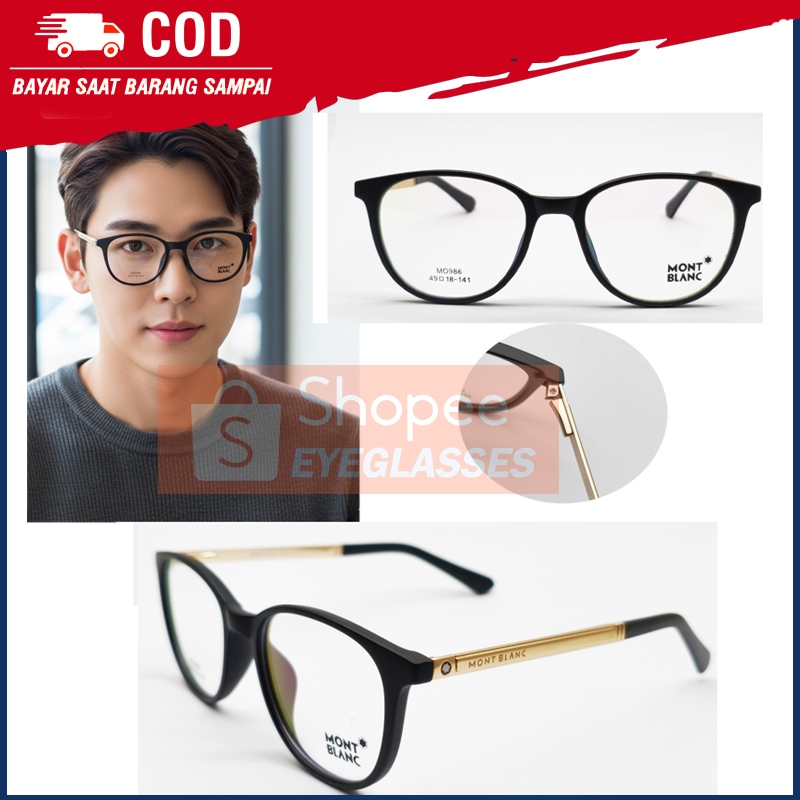 Frame Kacamata MONTBLANC Oval MB0986 Pria Wanita size 49-18-141 Minus Baca Anti Radiasi