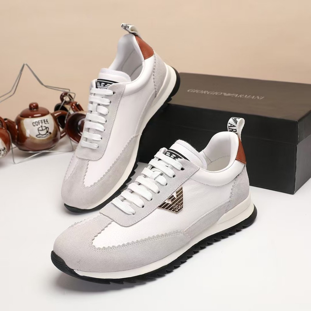 Armani's new casual shoes men's leather sports shoes breathable running shoes
