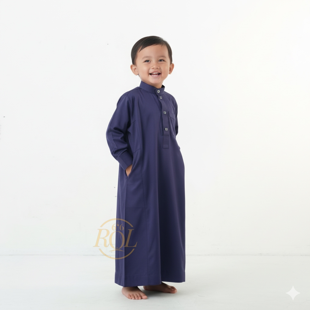 Raqilla - Jubah Adnan Biru Dongker Anak Bayi Laki Laki usia 1 - 3 tahun Bahan Tesla Premium | Baju G