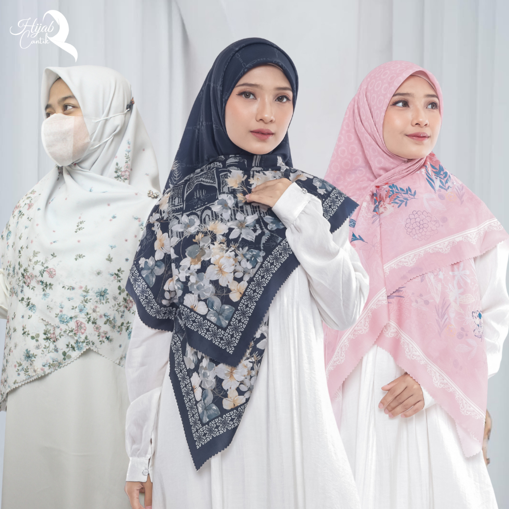 Hijab Voal Motif Segiempat Jilbab Terbaru Kerudung Syari Motif Bunga Ukuran 130x130