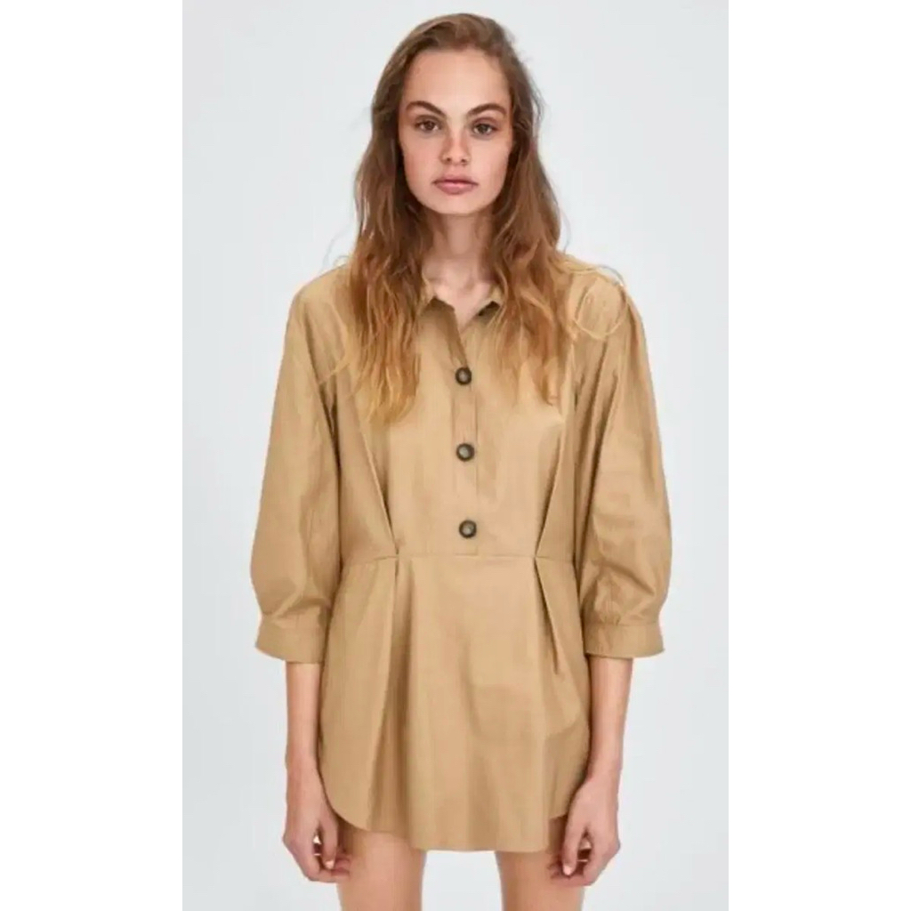 Zara TRF Long Sleeve Beige Cotton